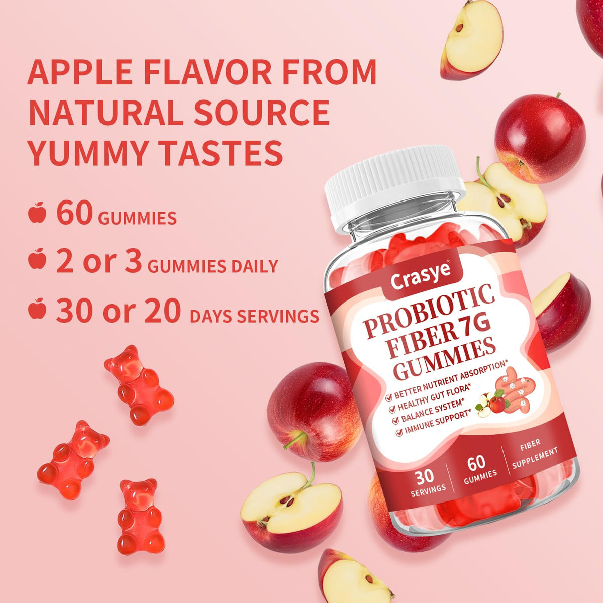 Crasye Gummies de Fibres Prébiotiques 222g, étiquette détaillée