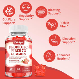 Crasye Gummies de Fibres Prébiotiques 222g, gros plan sur les gummies