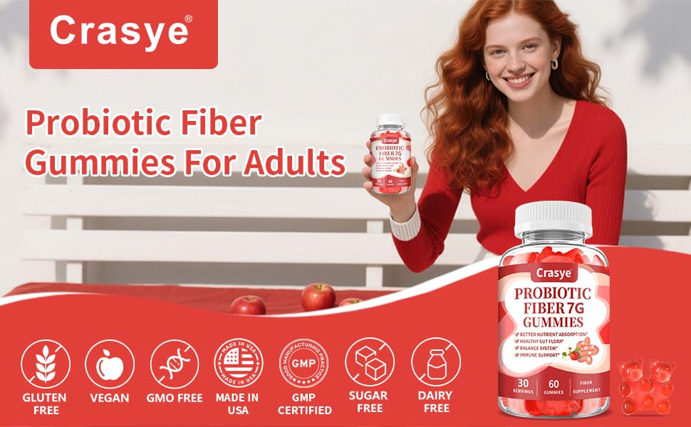 Crasye Gummies de Fibres Prébiotiques 222g, sur une assiette
