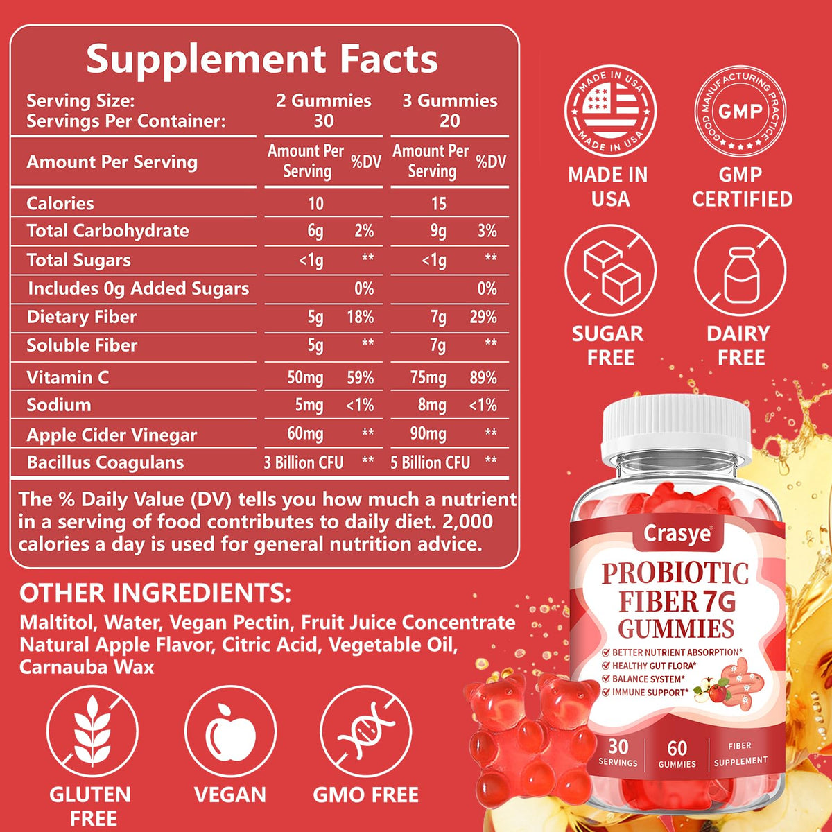 Crasye Gummies de Fibres Prébiotiques 222g, vue arrière
