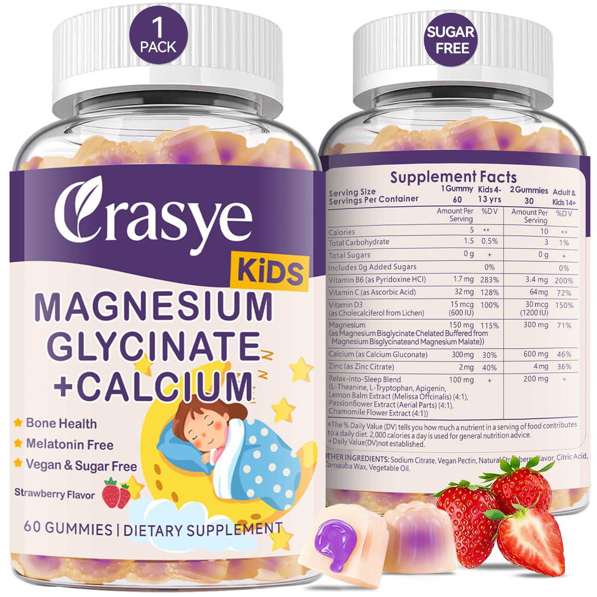 Crasye gummies de magnésium glycinate et calcium vue de face