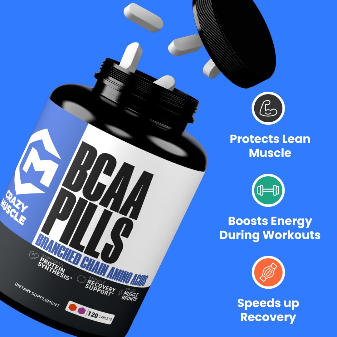 Crazy Muscle BCAA Pilules 120 comprimés avec étiquette visible