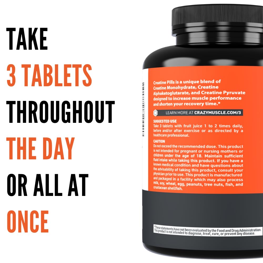 Crazy Muscle Three-atine Pilules de Créatine Monohydrate 180 Ct en main