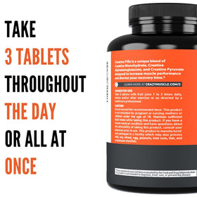 Crazy Muscle Three-atine Pilules de Créatine Monohydrate 180 Ct en main