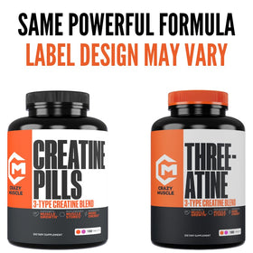 Crazy Muscle Three-atine Pilules de Créatine Monohydrate 180 Ct près d'un shaker