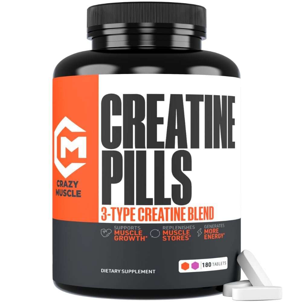 Crazy Muscle Three-atine Pilules de Créatine Monohydrate 180 Ct vue de face