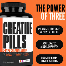 Crazy Muscle Three-atine Pilules de Créatine Monohydrate 180 Ct vue de dos