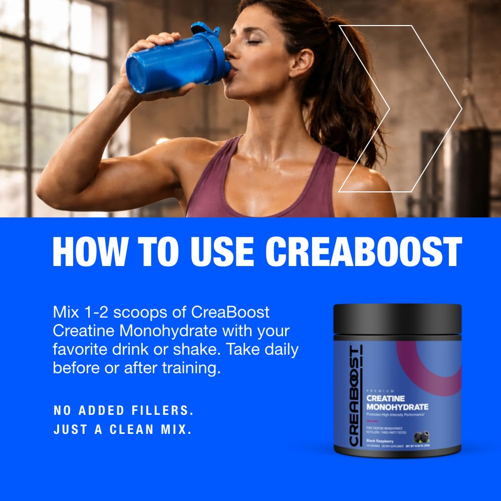 CreaBOOST Poudre de Créatine Monohydrate 531g dans un sac de sport