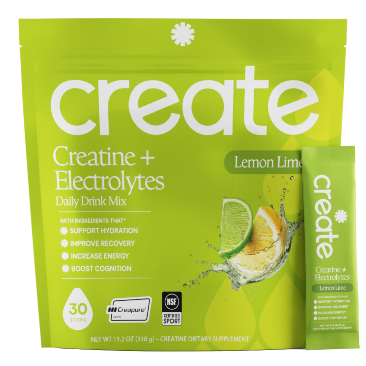 Create Complément Alimentaire Créatine + Électrolytes 5g Citron Lime vue avant