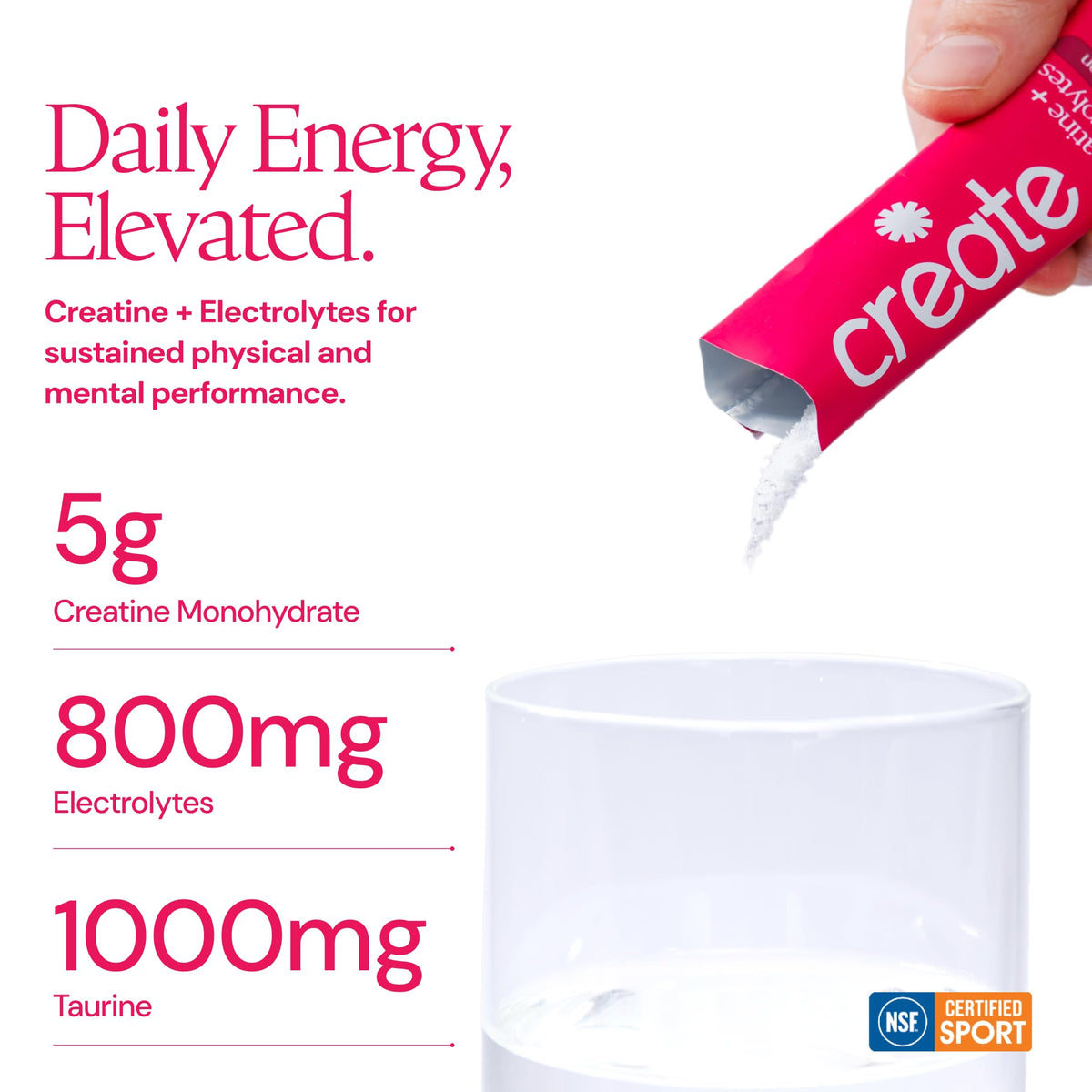 Create Creatine Électrolytes 5g mélange dans un verre d'eau