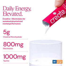 Create Creatine Électrolytes 5g mélange dans un verre d'eau