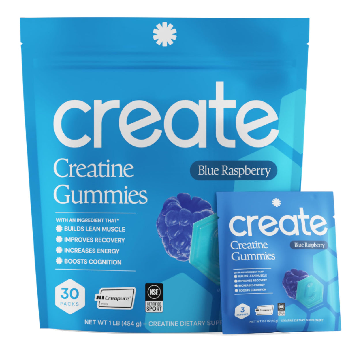 Create Gummies de Créatine 30 pièces framboise bleue, vue de face
