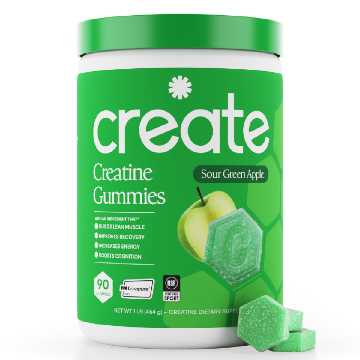 Create Gummies de Créatine Monohydrate Vegan Pomme Verte vue de face
