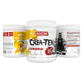 CreaTEN 5% Nutrition sur un plan de travail avec des accessoires d'entraînement
