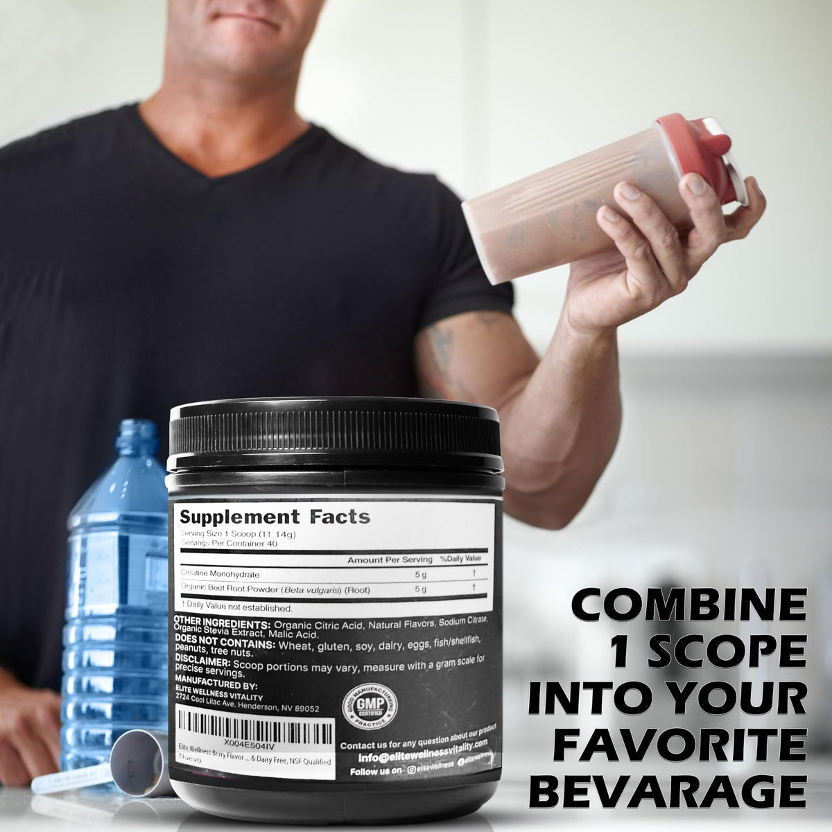 Créatine monohydrate ELITE WELLNESS VITALITY sur une table