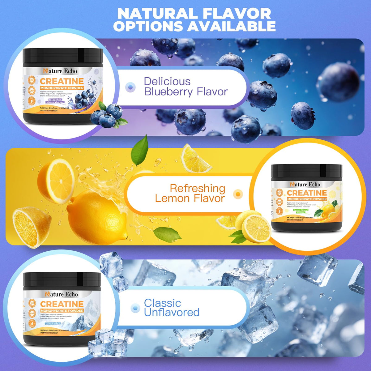 Créatine monohydrate Nature Echo 272g avec arôme citron
