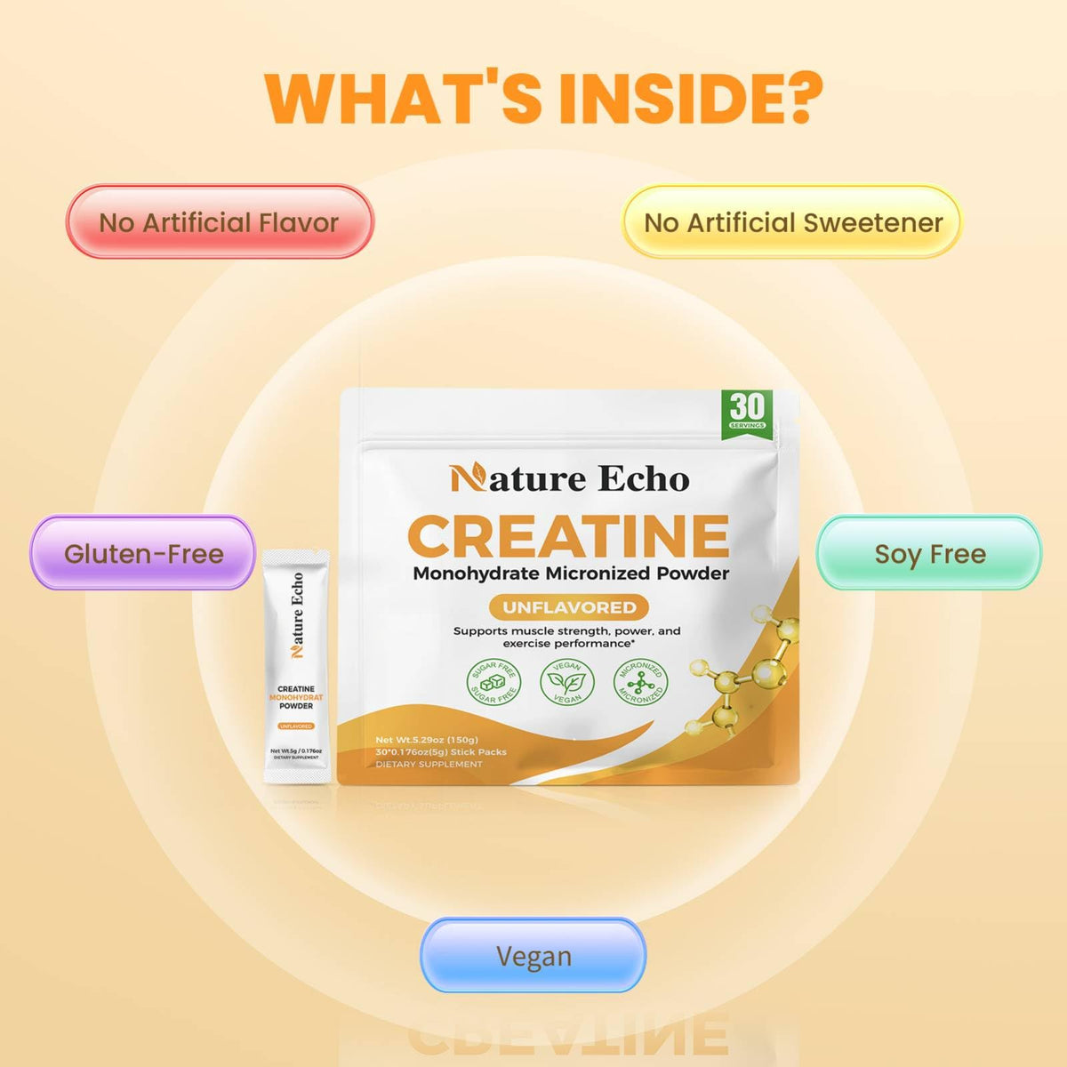 Créatine monohydrate Nature Echo avec équipements de fitness