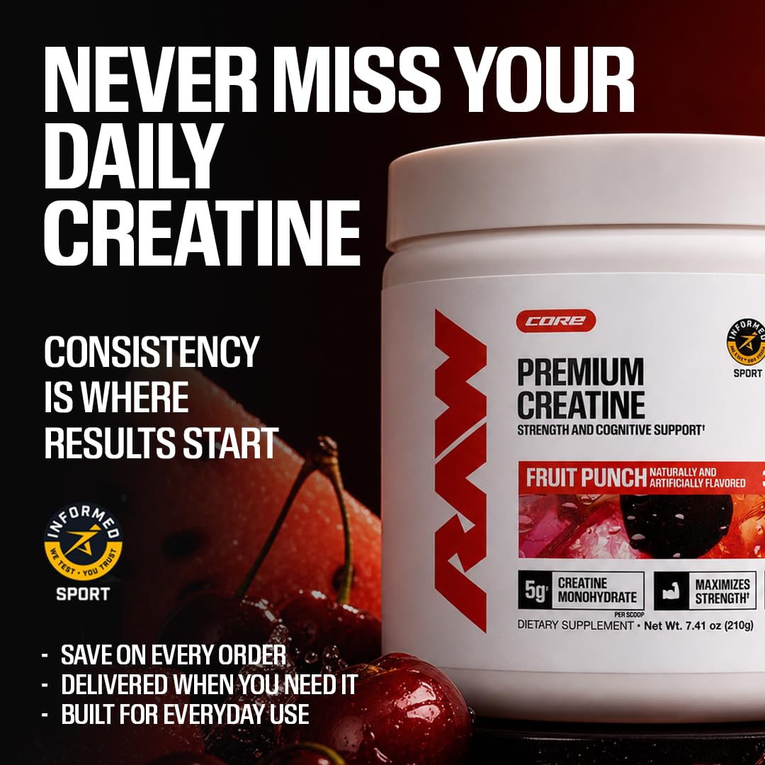 Créatine monohydrate RAW sur une table de gym