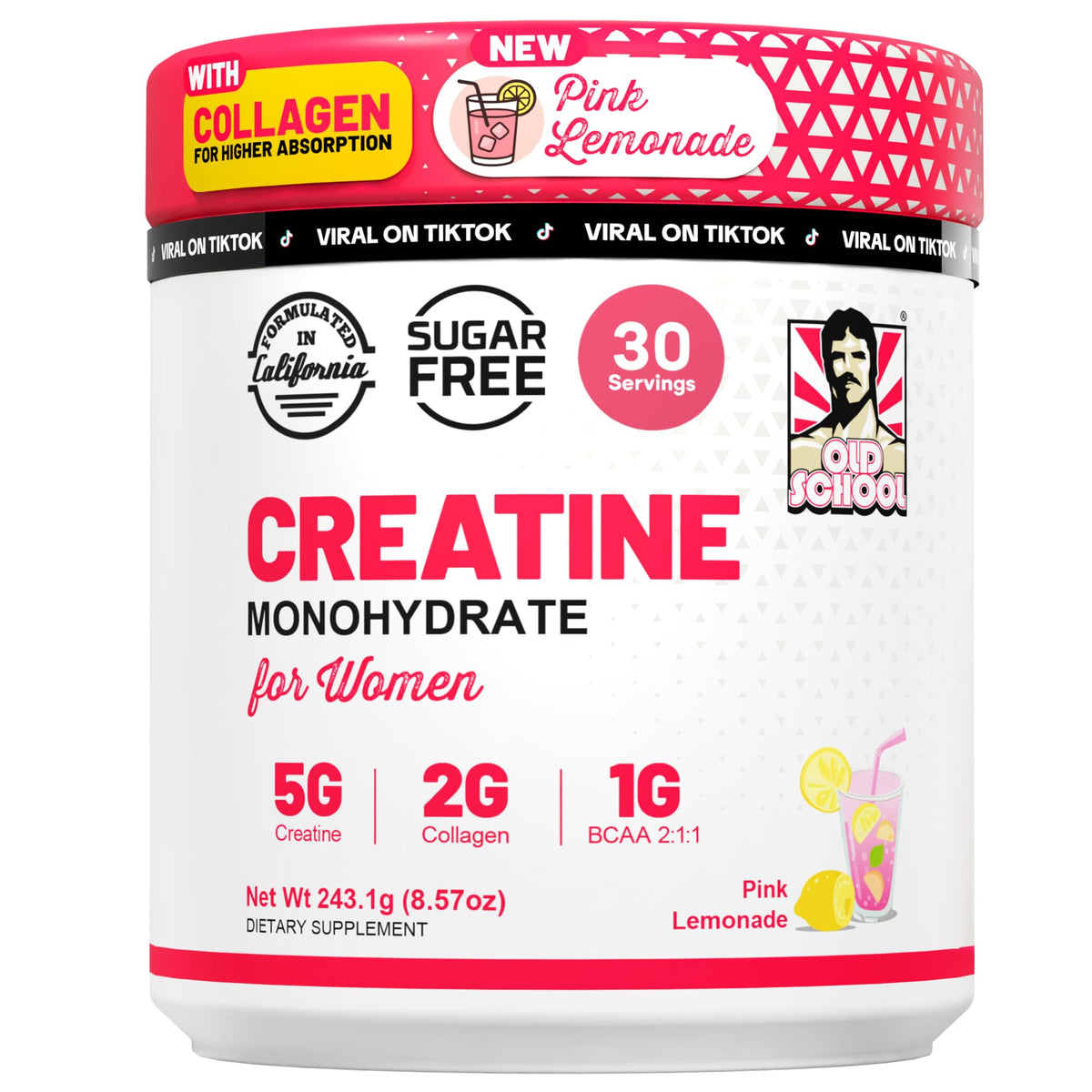 Créatine Old School Labs 381g goût citron rose vue de face