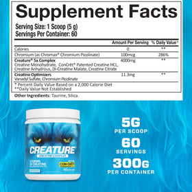 CREATURE Creatine Complex 300g back view with ingredients