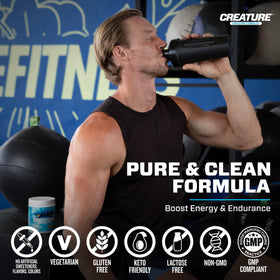 CREATURE Creatine Complex 300g in a gym setting