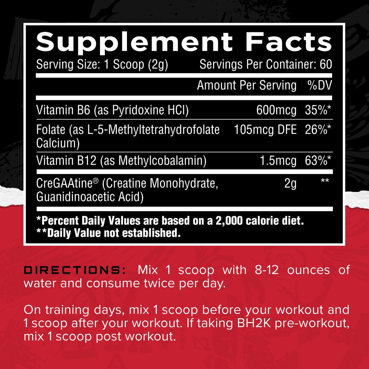 CreGAAtine d' étiquette avec ingrédients et dosage