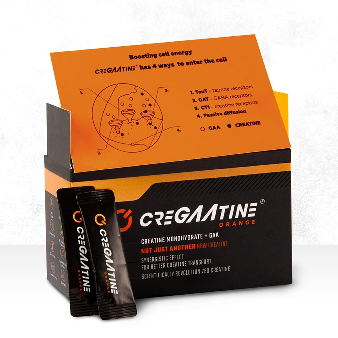 CreGAAtine sachets de créatine micronisée, orange, vue de face