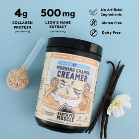 Crème à café Earth Fed Muscle dans un verre avec café