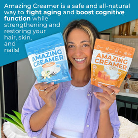 Crème Amazing au Collagène 320g avec des ingrédients naturels en arrière-plan