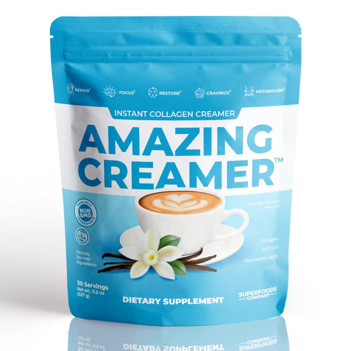 Crème Amazing au Collagène 320g vue avant avec étiquette vanille