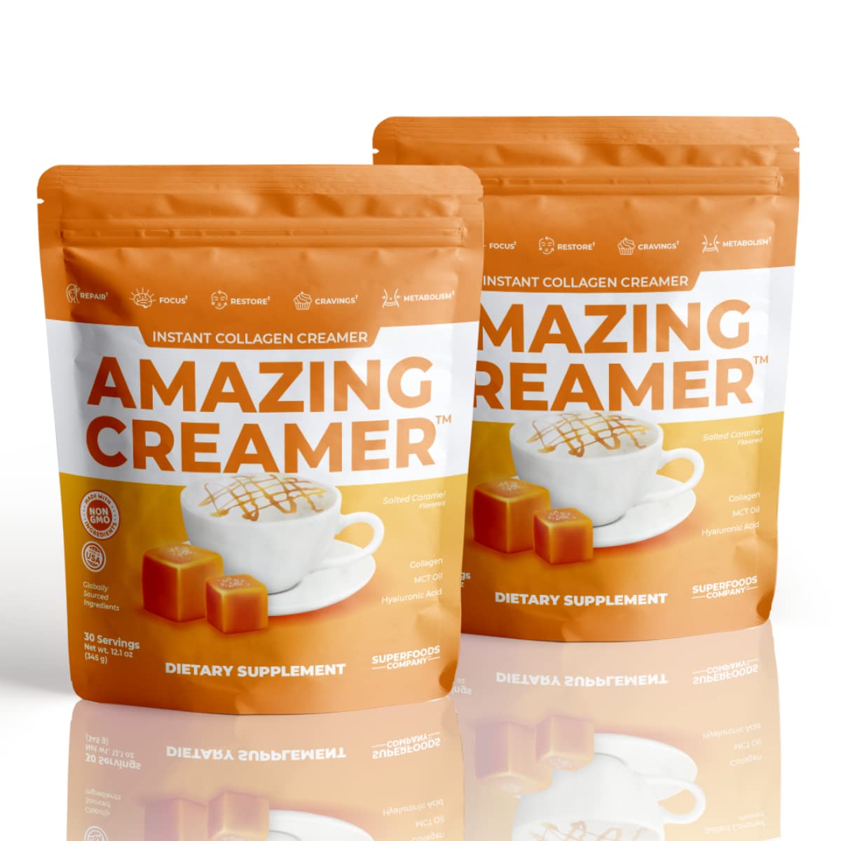 Crème Amazing au Collagène - emballage avant avec saveur caramel salé