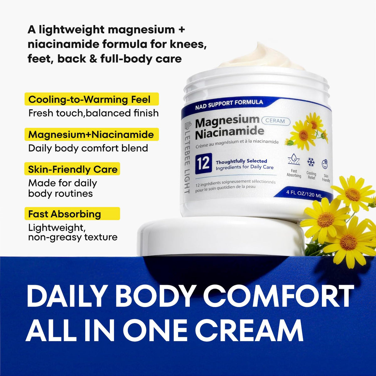 Crème au magnésium et niacinamide sur fond blanc