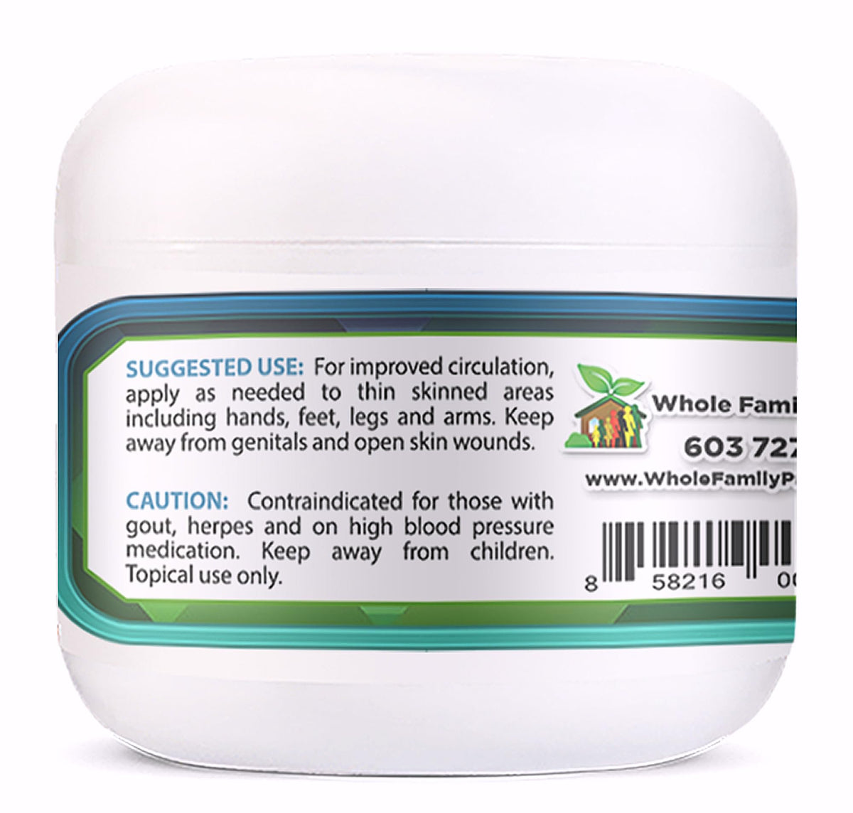 Crème Circulation Arginine 2 oz sur une table avec des ingrédients