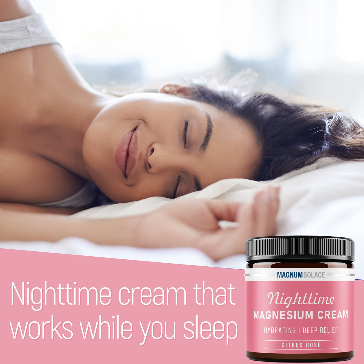 Crème de magnésium Magnum Solace - pot ouvert avec étiquette