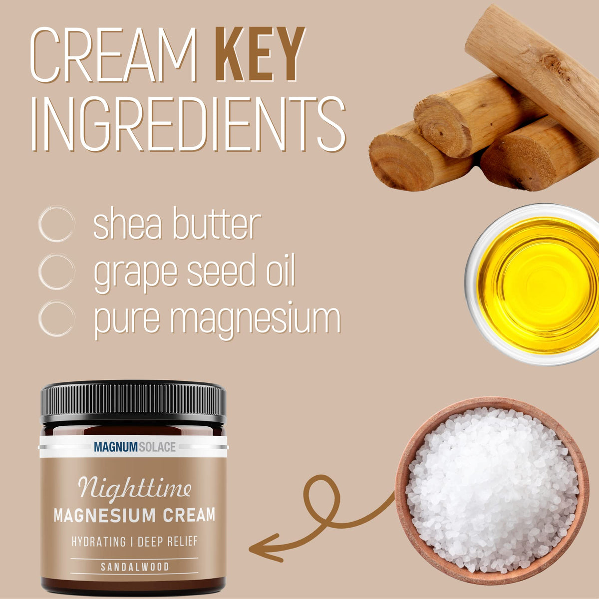 Crème de magnésium Magnum Solace sur une table avec accessoires