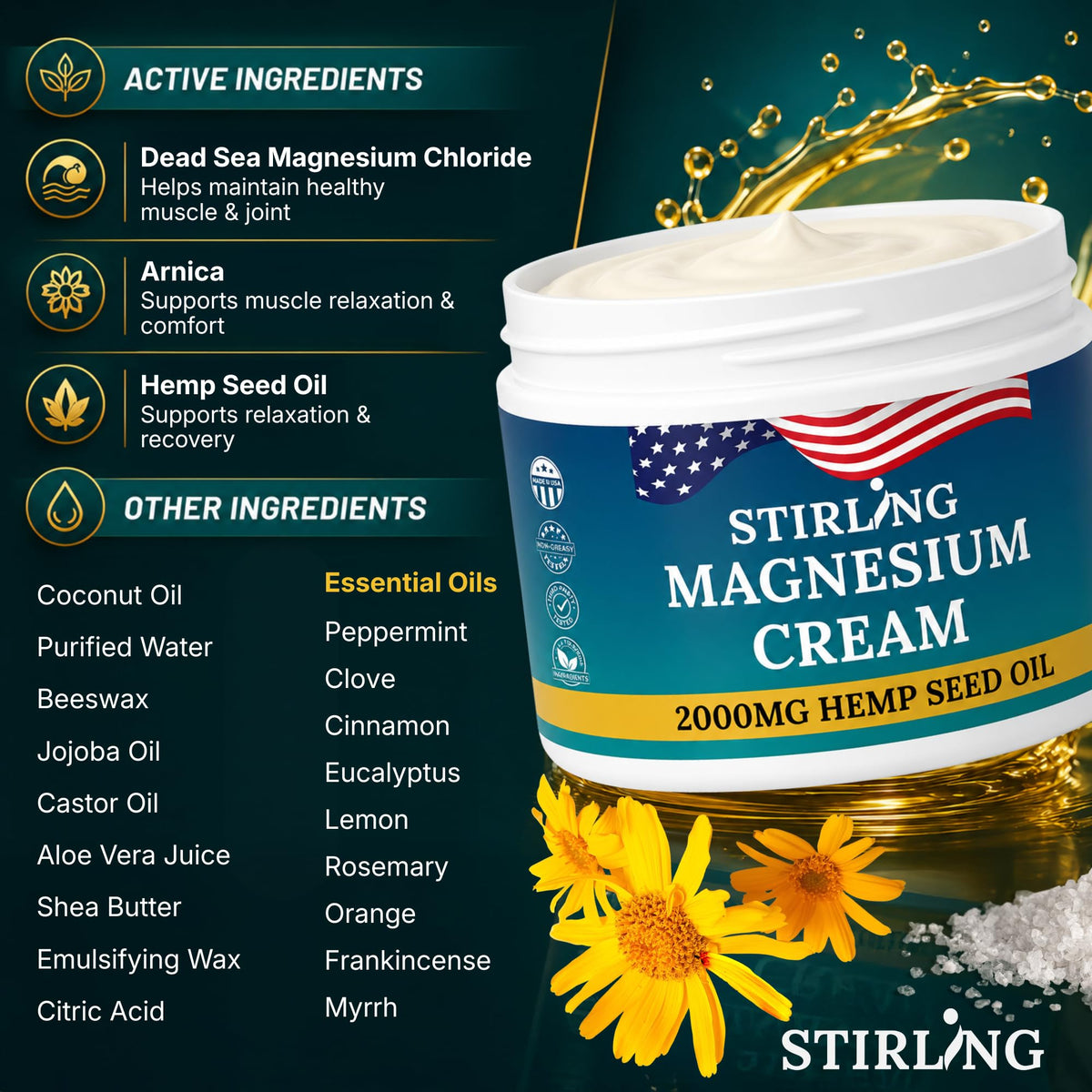 Crème de magnésium STIRLING à côté d'autres produits de santé