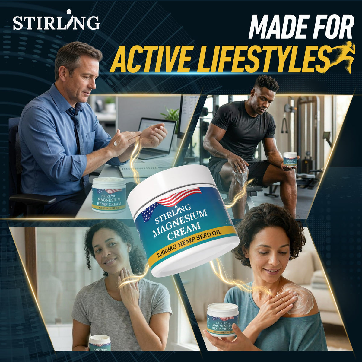 Crème de magnésium STIRLING appliquée sur la peau