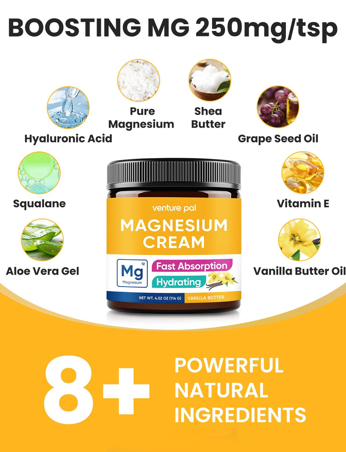 Crème de magnésium Venture Pal avec un décor apaisant