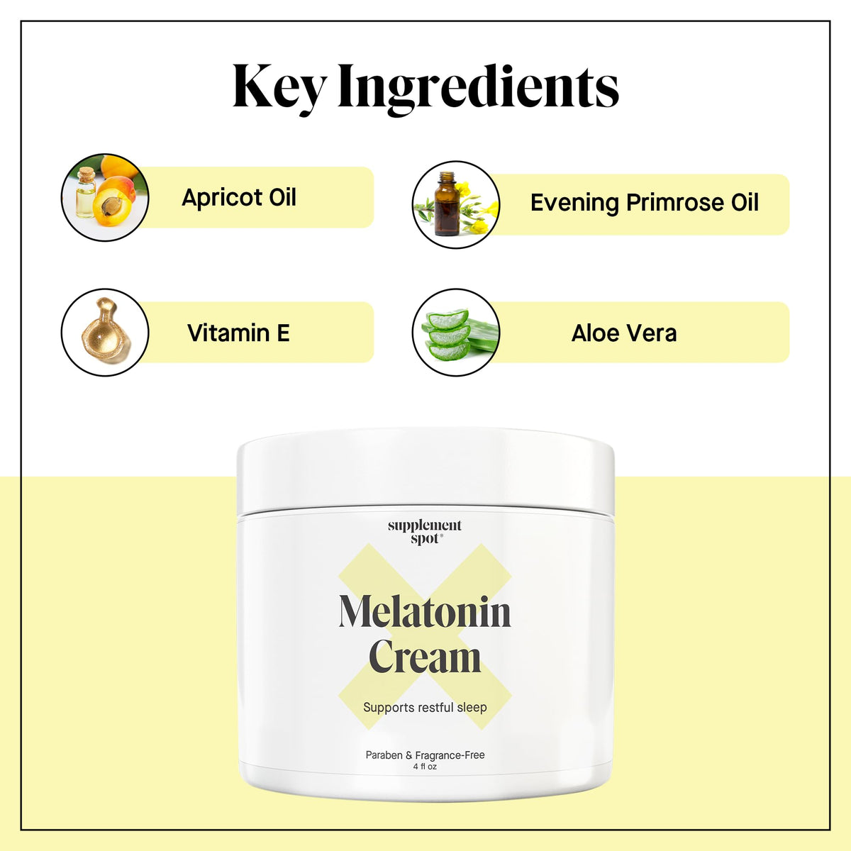 Crème de mélatonine 3mg de Supplement Spot avec ingrédients clés
