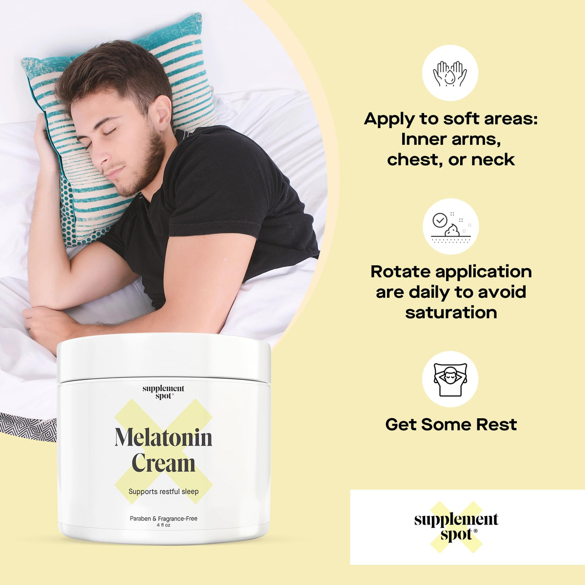 Crème de mélatonine 3mg de Supplement Spot dans un environnement de nuit