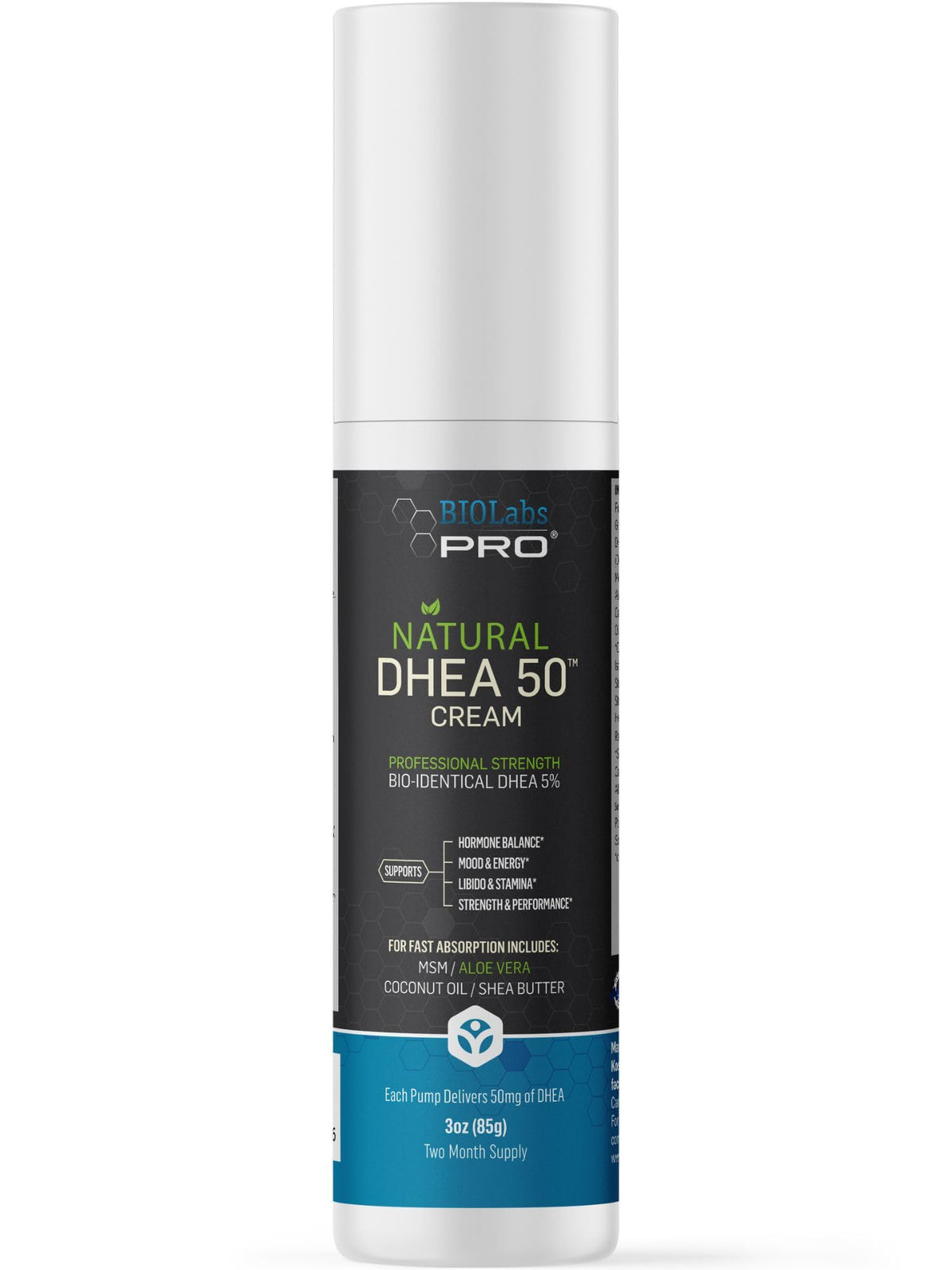 Crème DHEA 50mg BIOLABS PRO bouteille vue de face