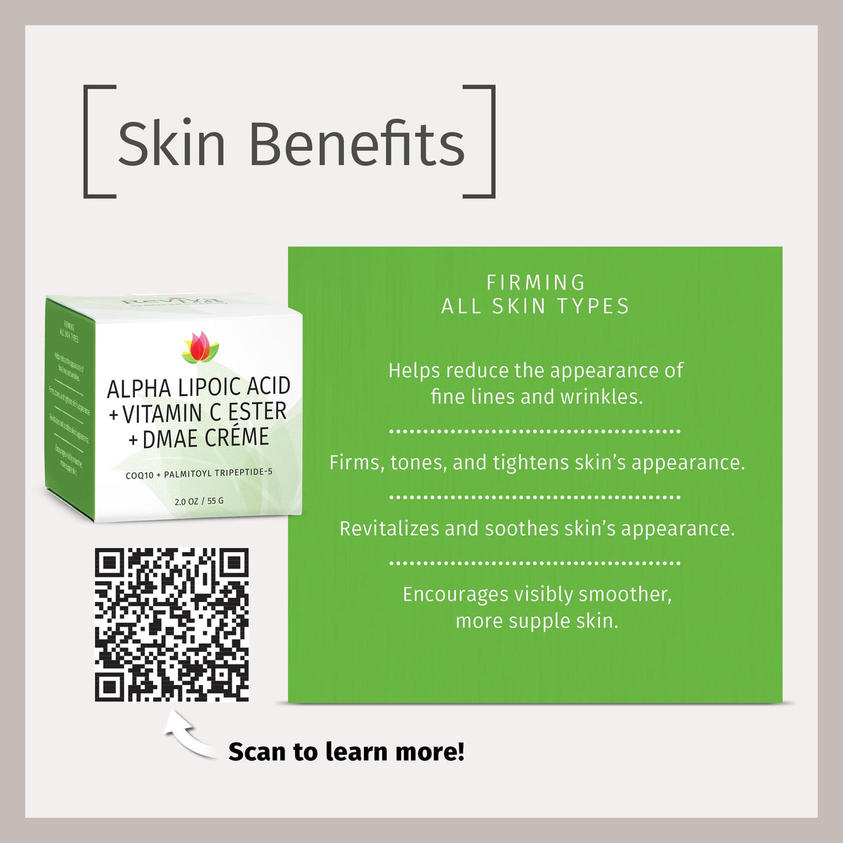 Crème Reviva Labs sur une surface en bois, mise en scène
