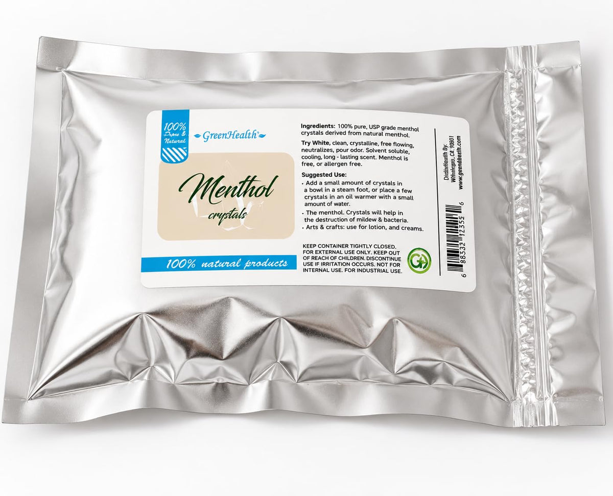 Cristaux de menthol GreenHealth 100% pur, emballage avant