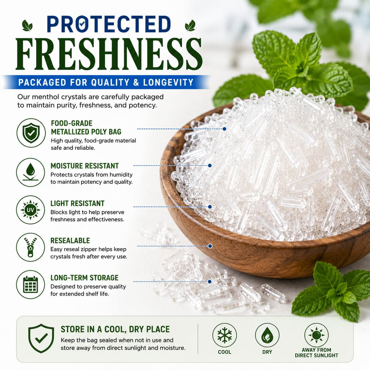 Cristaux de menthol GreenHealth dans un cadre de projet artisanal