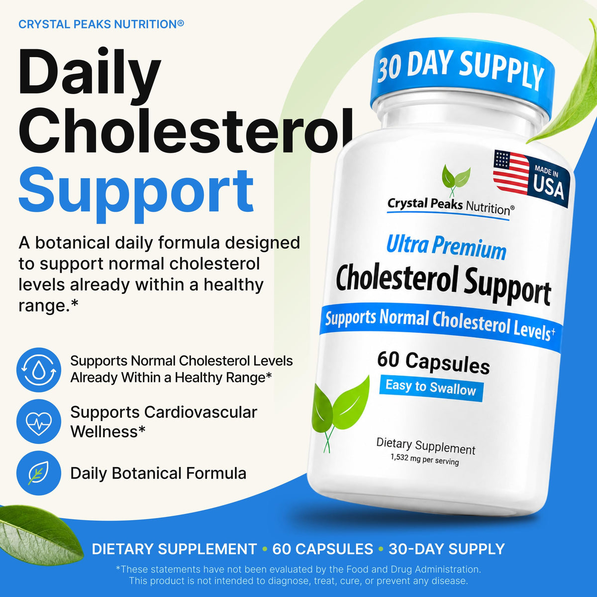 CRYSTAL PEAKS NUTRITION complément cholestérol emballage et capsules