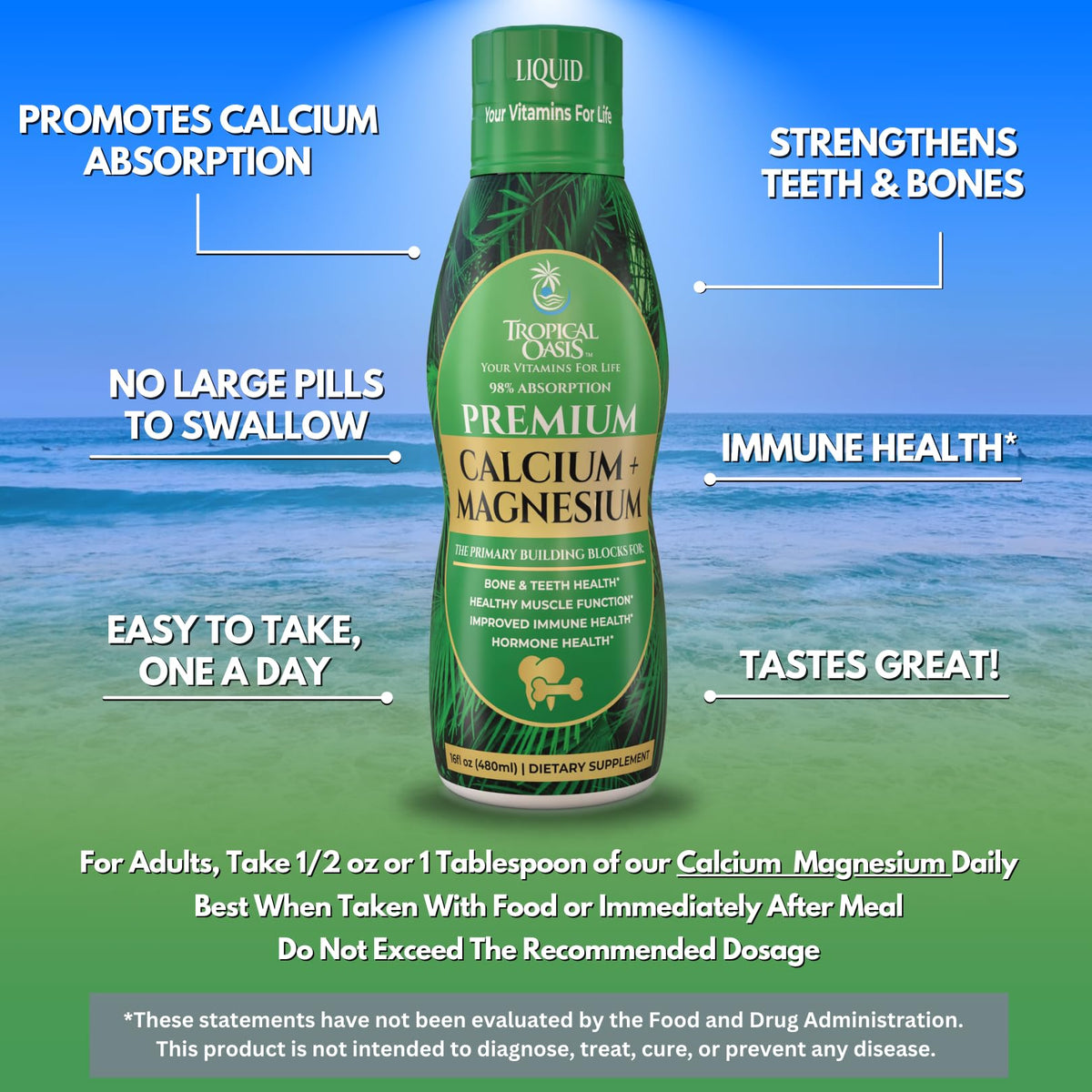 Cuillère à soupe avec du Calcium Magnésium Liquide Tropical Oasis
