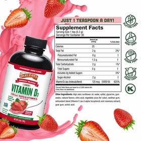 Cuillère avec Barlean's D3 liquide 5000 UI saveur milkshake fraise