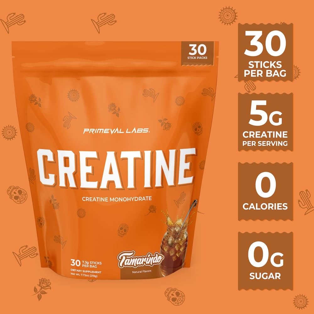 Cuillère de créatine monohydrate Primeval Labs avec poudre tamarindo