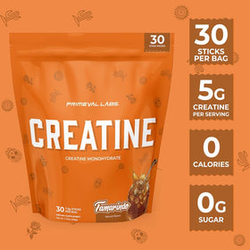 Cuillère de créatine monohydrate Primeval Labs avec poudre tamarindo
