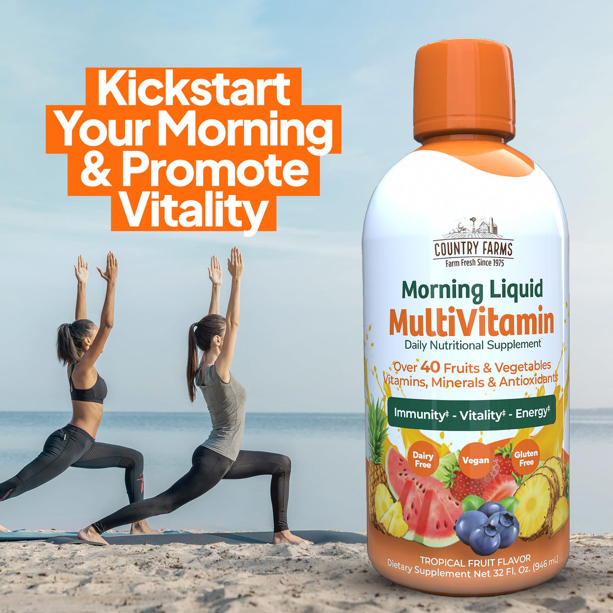 Cuillère de multivitamine liquide Country Farms avec goût tropical